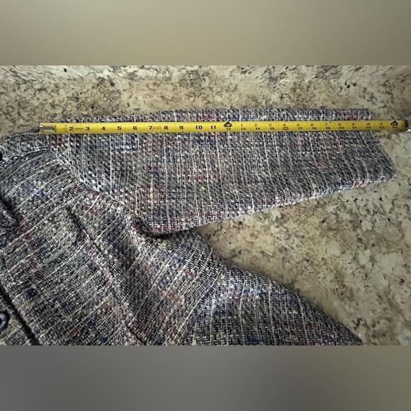 Chicos Blue Tweed Jacket Blazer Raw Hem Button Front Size 16/18 Chicos Sz 3 - Picture 11 of 13
